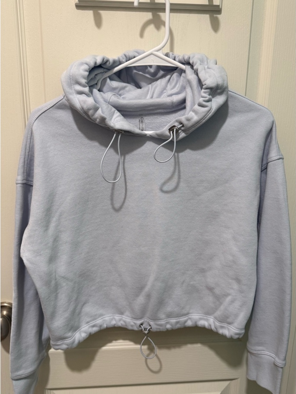 Calvin Klein Light Blue Cropped Drawstring Hoodie